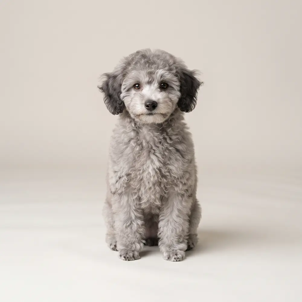 Illustration of a Toy Poodle: silver coat. Not a photograph of a puppy for sale.