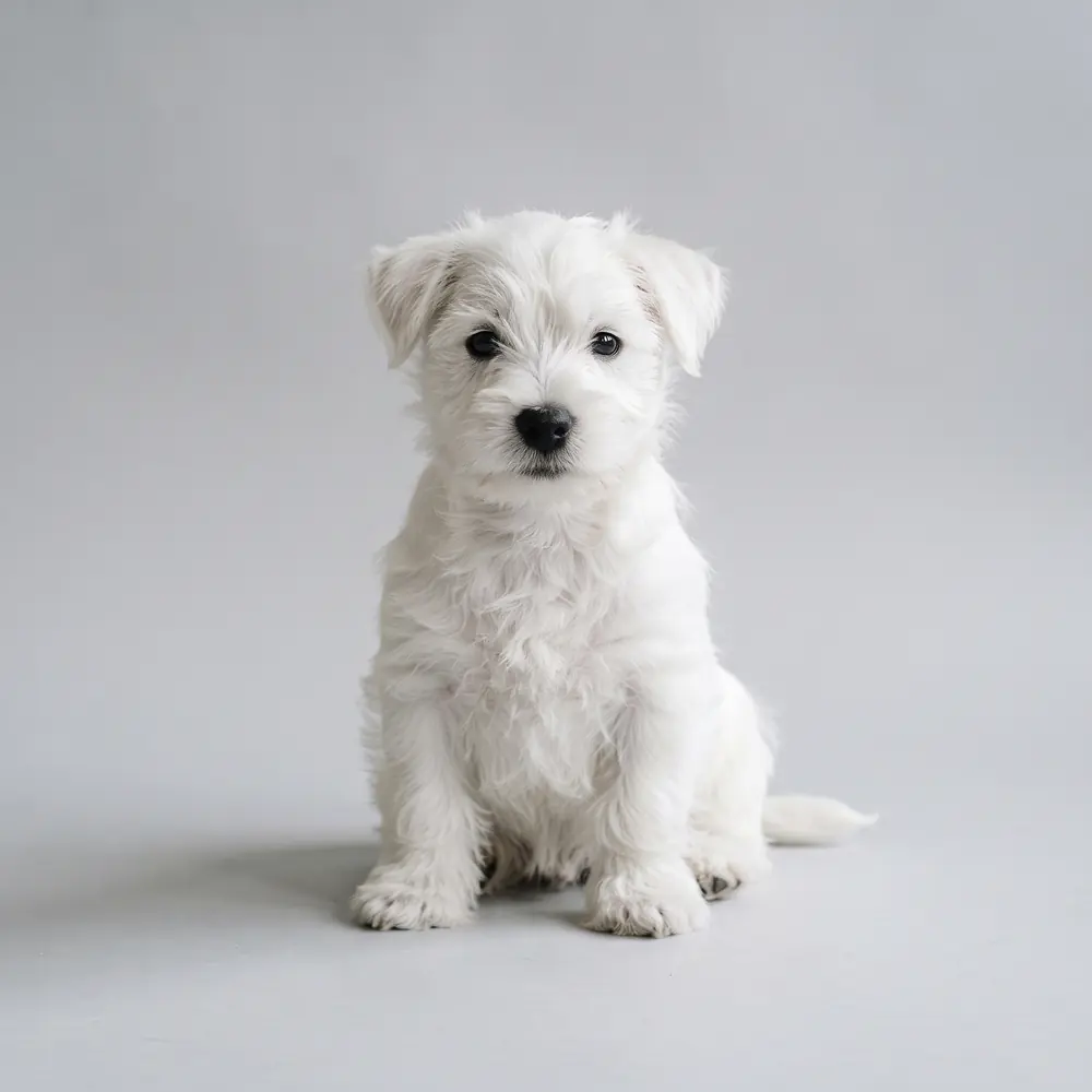 Illustration of a West Highland Terrier: snow white coat. Not a photograph of a puppy for sale.