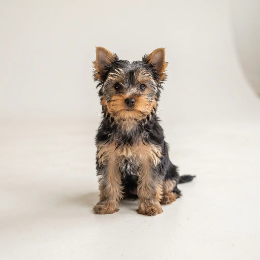 Illustration of a Yorkshire Terrier: steel & gold coat. Not a photograph of a puppy for sale.
