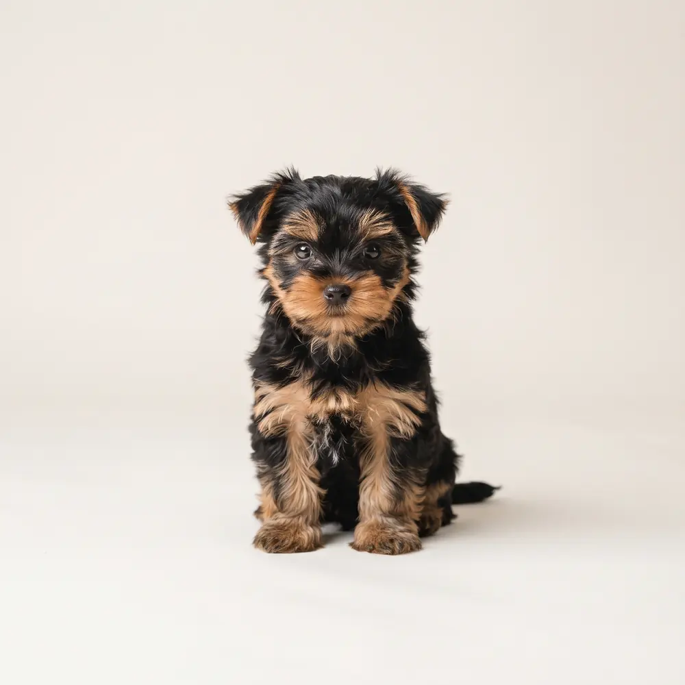 Illustration of a Yorkshire Terrier: black & gold coat. Not a photograph of a puppy for sale.