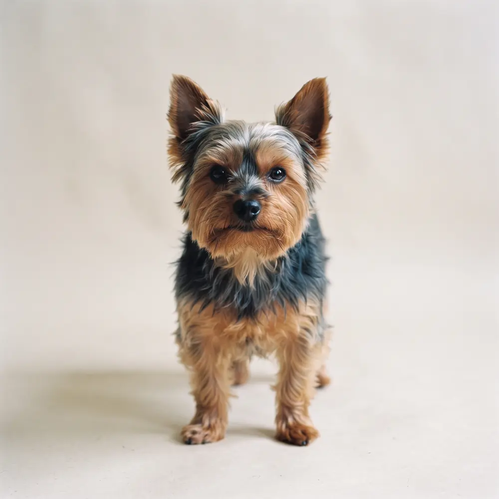 Illustration of a Yorkshire Terrier: head, ears and muzzle up close. Not a photograph of a puppy for sale.