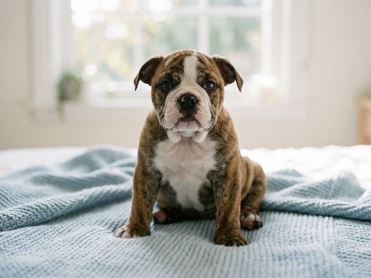 Brindle & White British Bulldog puppy for sale in Singapore